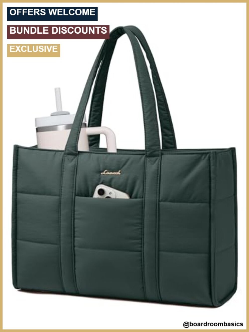 Puffer Laptop Bag 17-Inch Quilted Tote Work Briefcase